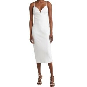 LULUS White Spaghetti‎ Strap Midi Dress Polyester Stretch V-Neck XS